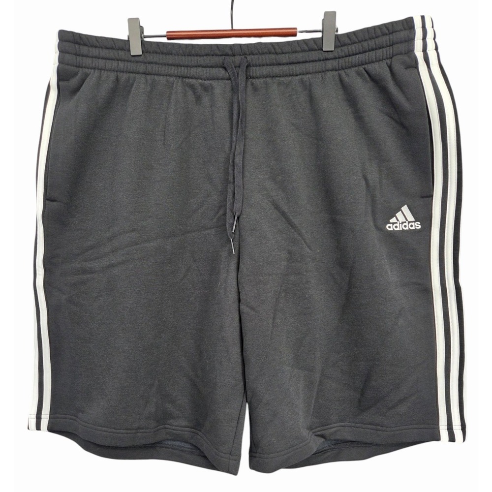Adidas Men's 3XLT Gray 3 Stripe Fleece Shorts Big Tall Drawstring Athletic